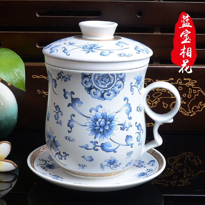 Xiang feng office four cups of jade porcelain cup with cover filter glass ceramic office tea tea cup