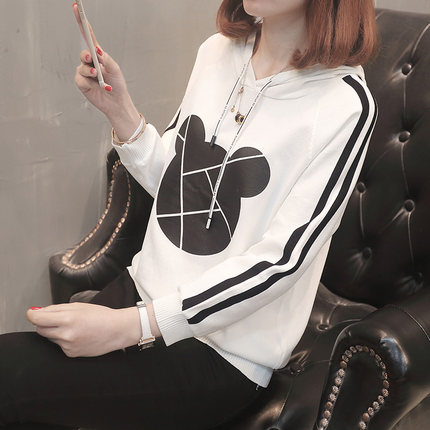 连帽卫衣女2018新款春装米奇帽衫冰丝针织衫