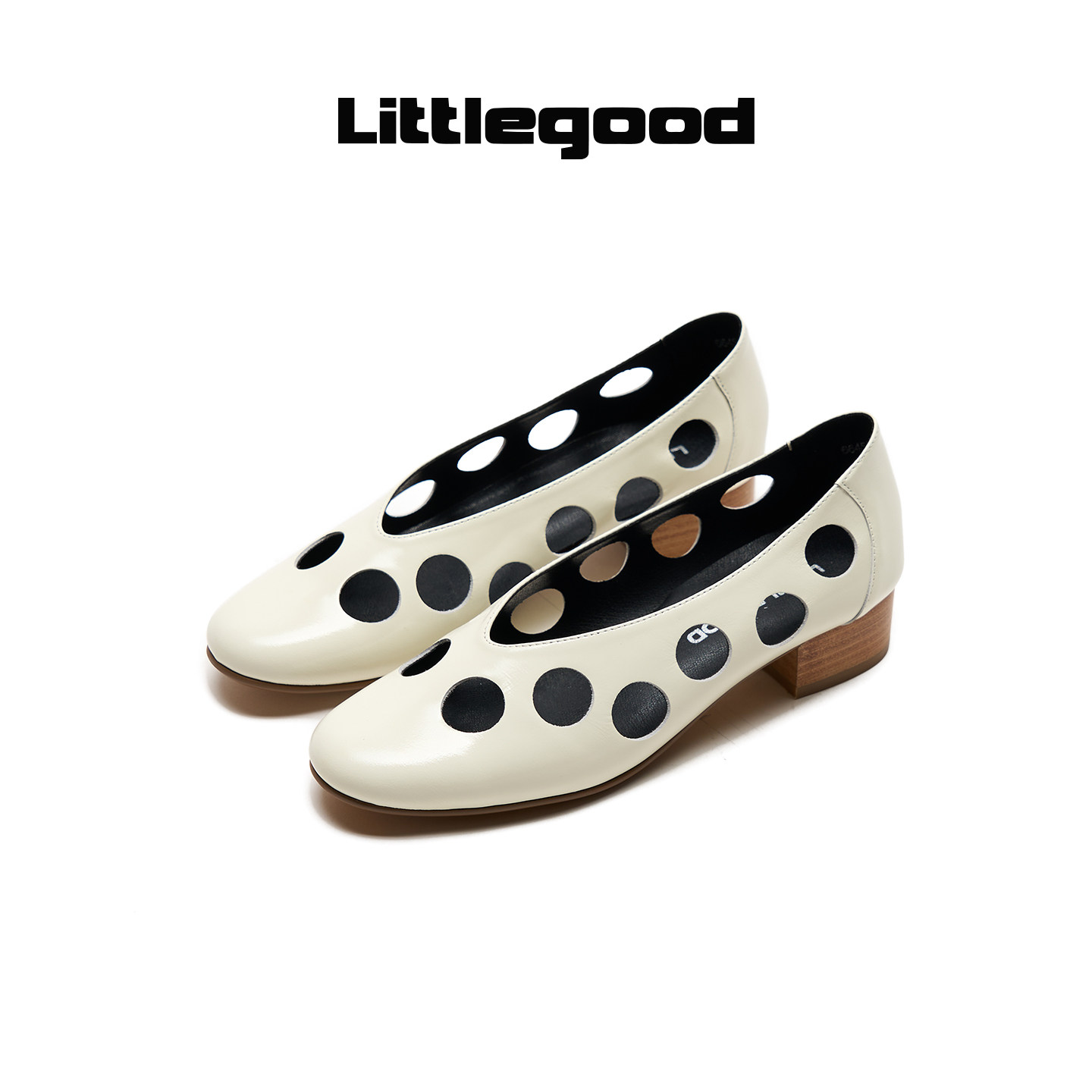 Littlegood French polka dot hollow shoes