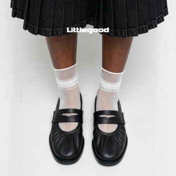 Littlegood retro pleated mary jane shoes women's 2026 summer new soft leather comfortable