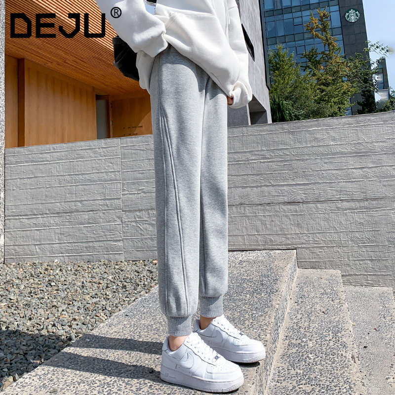 Sports pants women's spring and autumn 2021 new autumn and winter loose velvet slim leg casual pants extended gray trousers