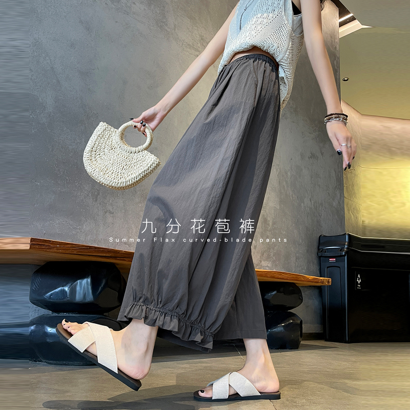 Women's Cropped Pants Summer Thin Style 2026 New Popular Floral Casual Wide-Leg Pants Women's Cropped Pants Summer Thin Style 2026 New Popular Floral Casual Wide-Leg Pants