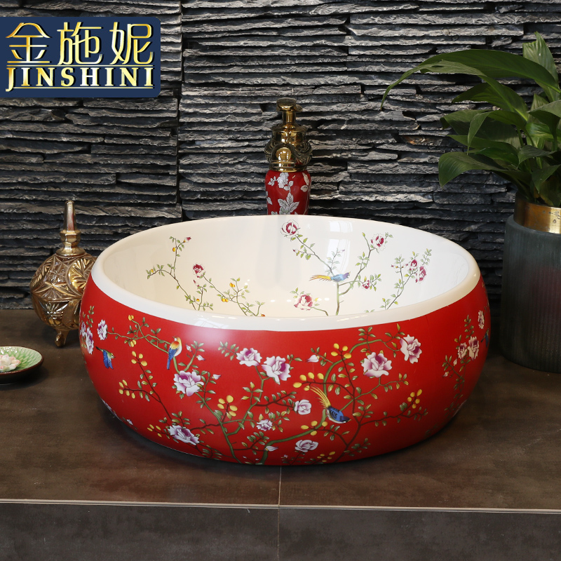 Basin of Chinese style on the sink on the ceramic lavatory square move and artistic Basin waist drum Basin restoring ancient ways