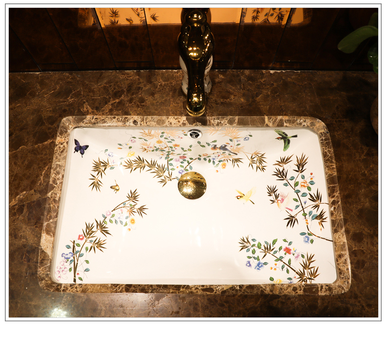 Girls, flower art ceramics embedded undercounter square toilet lavabo for wash a face to face basin household balcony