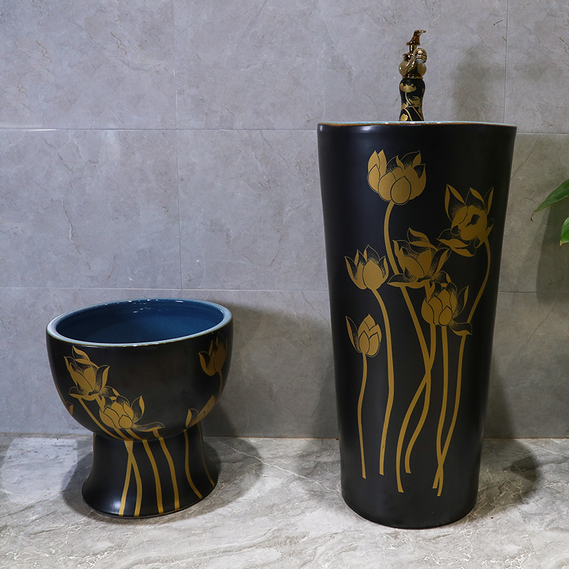 Gold cellnique Chinese contracted ceramic one column vertical lavatory circle hotel floor balcony sink