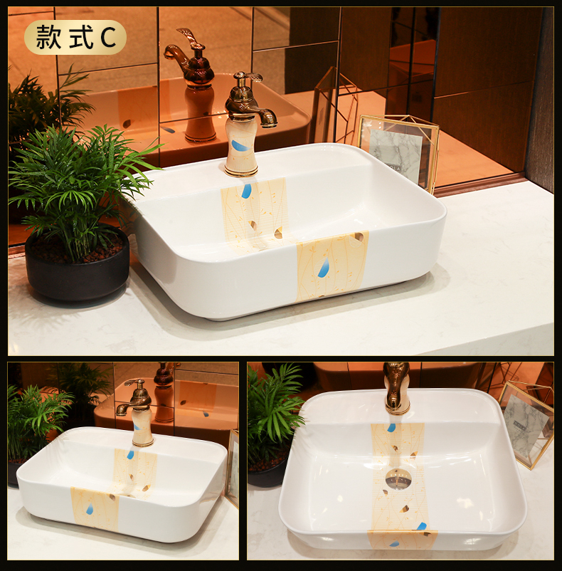 Gold cellnique Japanese stage basin rectangle lavabo household contracted wind stage basin ceramic lavatory basin of small balcony