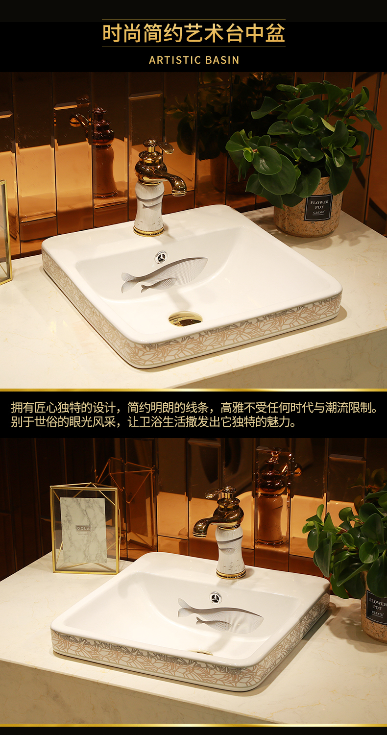 Square ceramic half embedded in taichung basin sinks single basin household art stage basin sink basin