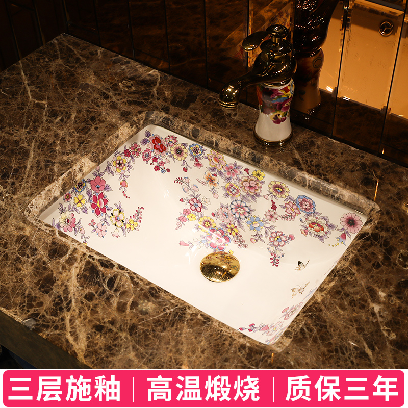 Undercounter square lavatory embedded household ceramic toilet lavabo size single basin of the basin that wash a face