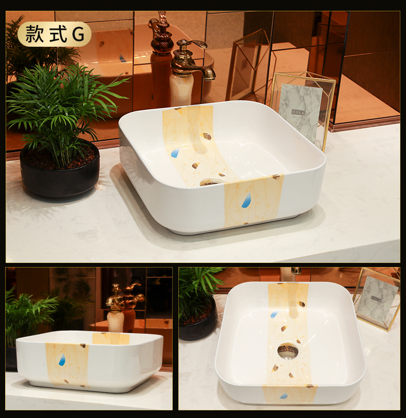 Gold cellnique Japanese stage basin rectangle lavabo household contracted wind stage basin ceramic lavatory basin of small balcony