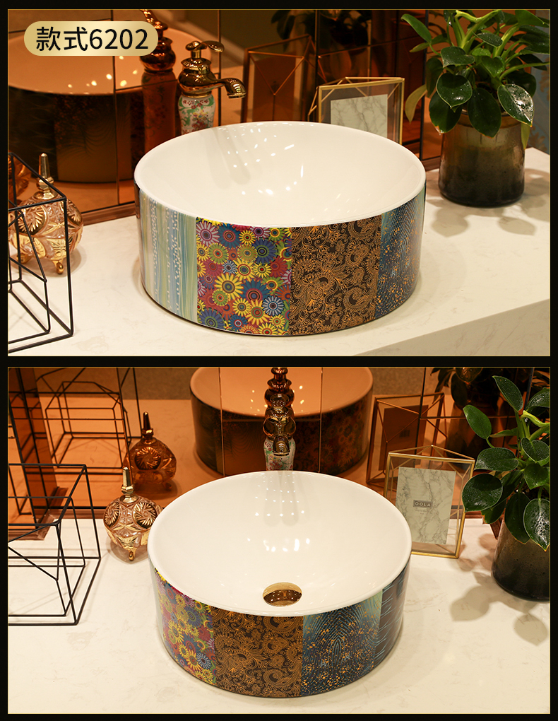 Gold cellnique art ceramics stage basin sinks hotel for wash basin bathroom counters are contracted household balcony