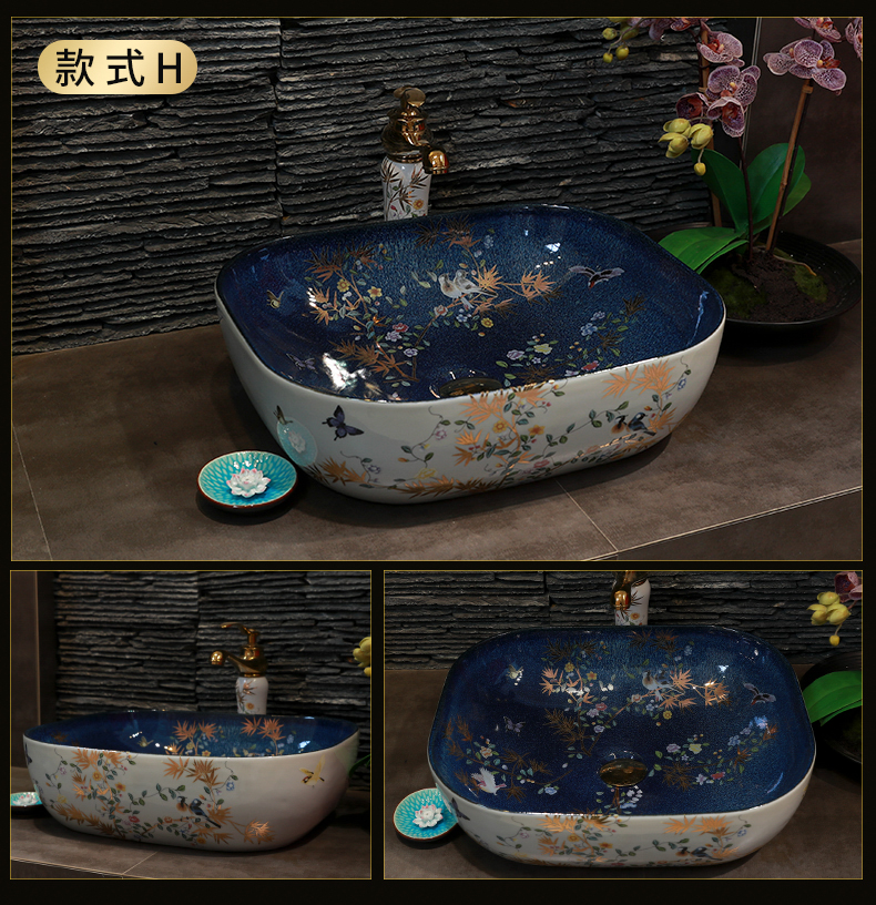Girls, painting of flowers and household ceramic art basin stage basin sink square the pool that wash a face wash basin bathroom