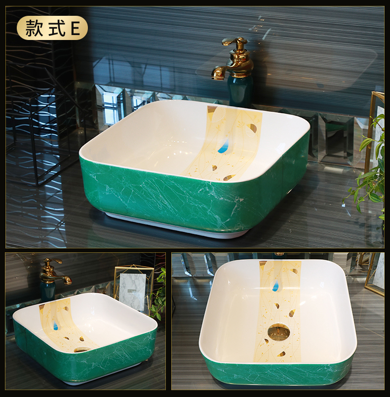 Gold cellnique square household ceramics basin stage basin sink marble balcony toilet art basin