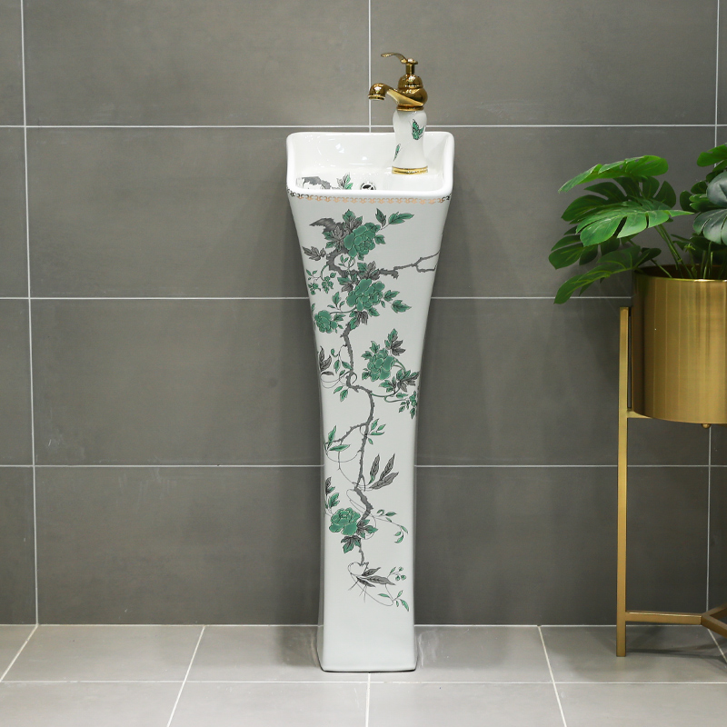 Gold cellnique ceramics column vertical integrated basin floor type lavatory toilet sink sink on the floor