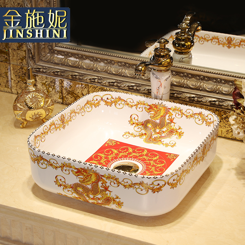 Gold cellnique stage basin of jingdezhen ceramic lavabo that defend bath lavatory basin square glass stones