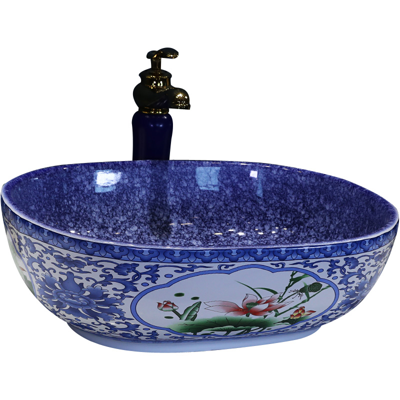 Jingdezhen ceramic stage basin sink elliptic toilet basin washing a face wash gargle household art basin