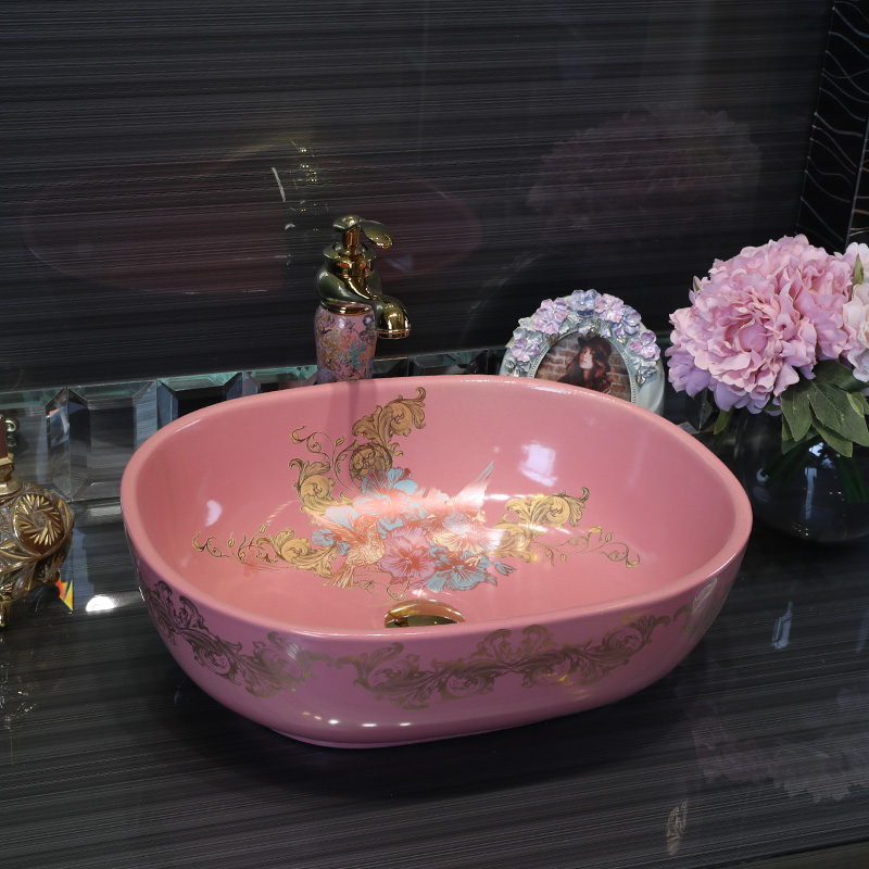 Gold cellnique stage basin sink modern fashion simple round ceramic lavatory basin blue home