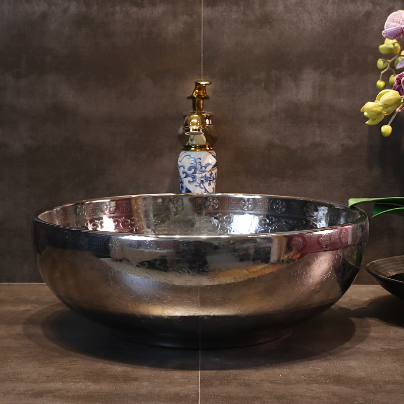 Cellnique Chinese gold silver basin ceramic sinks hotel toilet stage basin to hand wash gargle