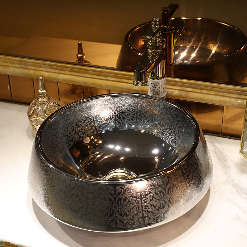 Gold cellnique bathroom sinks hand basin stage basin bathroom art ceramic face basin ceramic POTS of Gold and silver