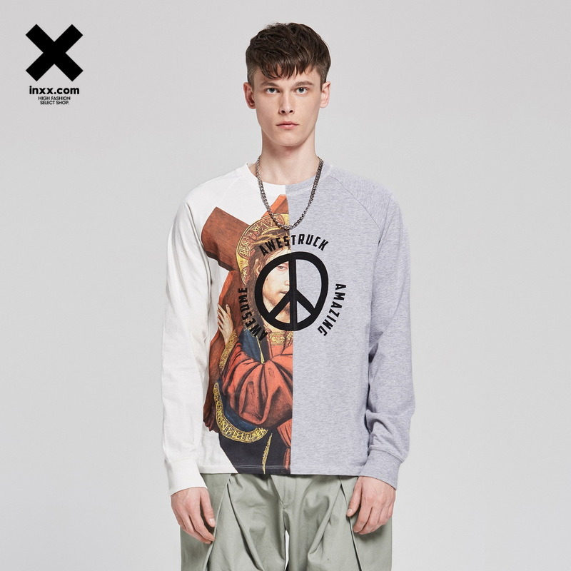 【INXX】潮新品 灰白拼接色长袖T恤 男女通款XX71011926