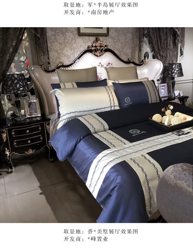Bộ đồ giường châu Âu Bộ đồ cotton nam đơn giản sang trọng cao cấp Bộ chăn ga gối bông bốn mảnh - Bộ đồ giường bốn mảnh chăn ga gối forever