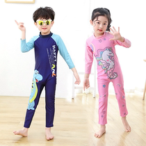 Large medium and small cartoon childrens swimwear swimwear long-sleeved beach suit one-piece quick-drying surf suit