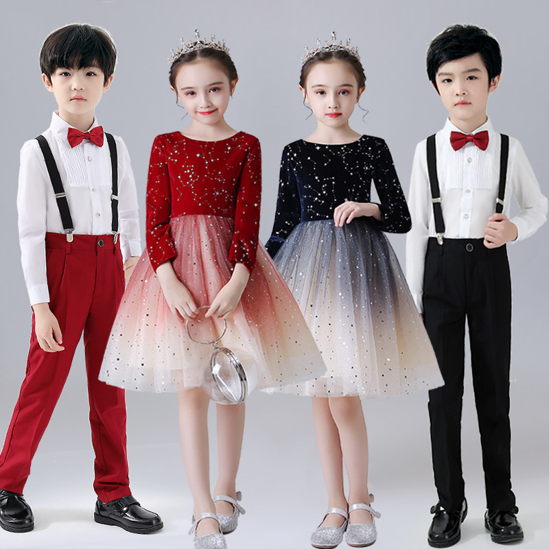 National Day Children's choral performance to serve girl's fluffy dress dance gown dance gown The big chorus recitation performance costumes-Taobao