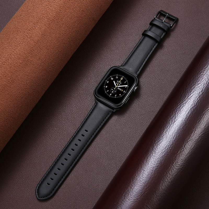Suitable for Apple Watch Genuine Leather Apple Watch10 Strap Crazy Horse Brown Pattern Iwatch9 Wristband Leather 6Th Generation Se First Layer Cowhide Creative S7/8 Black Men's and Women's Personalized Trendy Brand 46mm