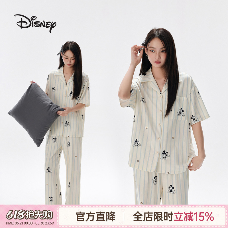 Disney Mickey Modal Cotton Casual Wearable Lapel Cardigan Women's Short Sleeve Home Clothes Pajamas Set Summer Disney Mickey Modal Cotton Casual Wearable Lapel Cardigan Women's Short Sleeve Home Clothes Pajamas Set Summer
