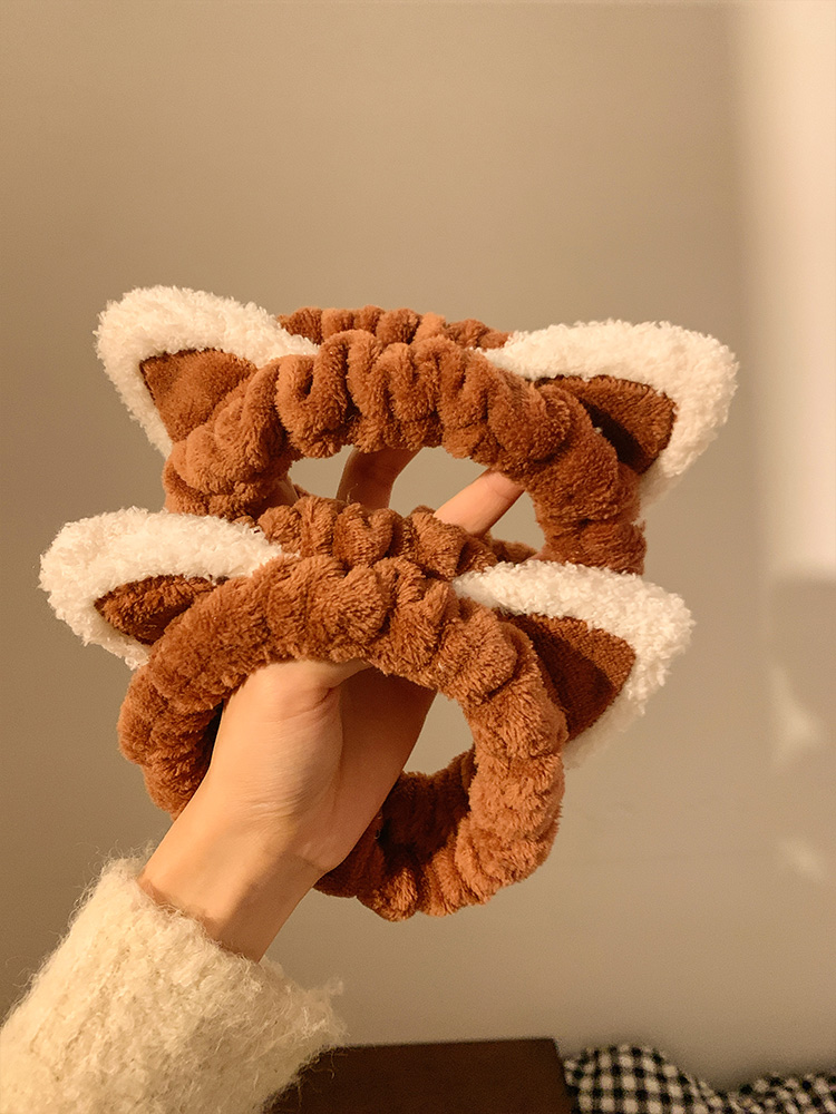 Fascia per capelli con orecchie di gatto color caffè e peluche, per lavare il viso, carina per donna, con maschera per il viso, speciale per il trucco, autunno e inverno_voghion.com