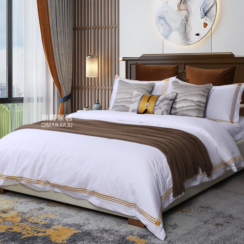 New Chinese style Plate High-end Bed with Accessories Style Board Room  Villa Home Soft-mounted Swing