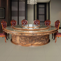 Coolbit antique solid wood electric large round table Hand carved solid wood round dining table automatic rotating dining table