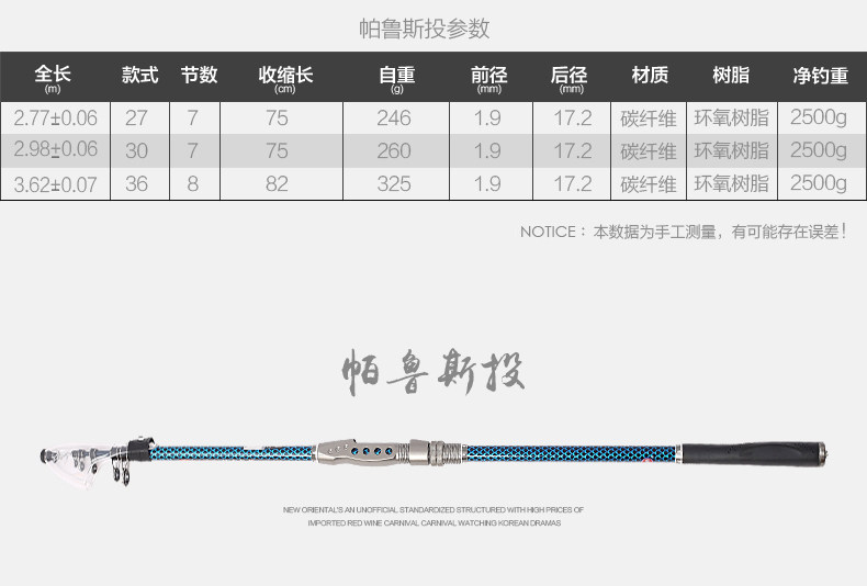 Море удочкой 光威海竿远投套装帕鲁斯投2.7/3.0/3.6米超硬调碳素远抛投钓鱼竿 GW