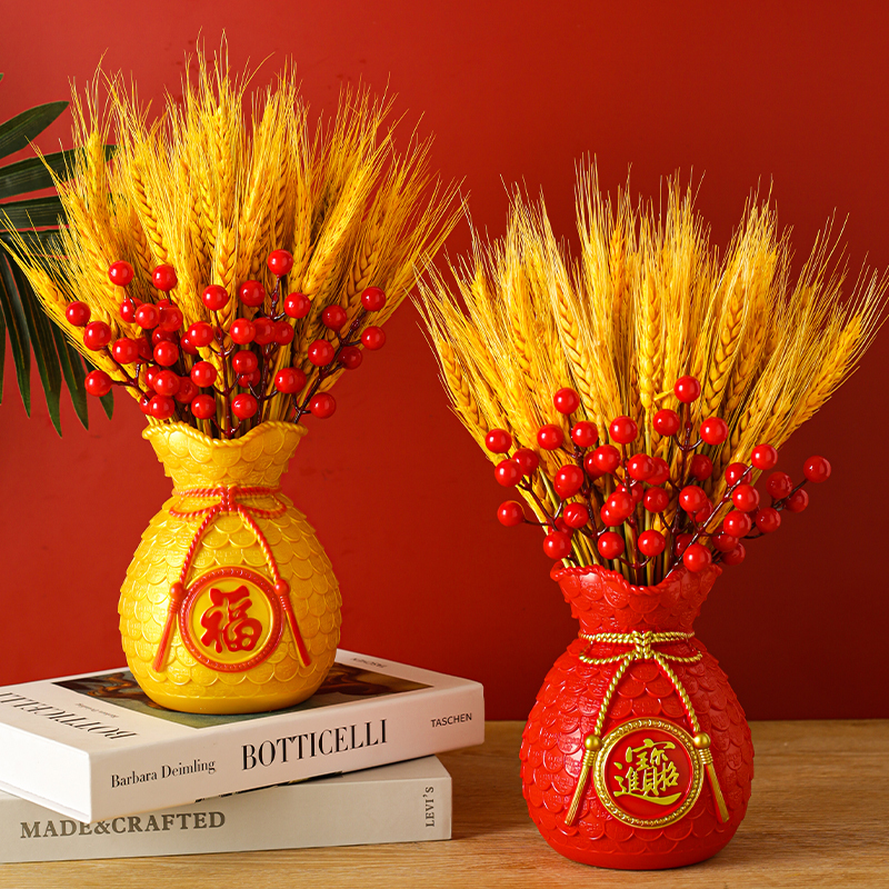 High-End Indoor Decorations for Attracting Wealth and Good Luck, Golden Wheat Ears, Money Bag, Vase, Opening Counter, New House Desktop Small Ornaments