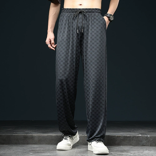 Шелковые шахматы, спортивные летние ультратонкие штаны, свободный прямой крой, большой размер