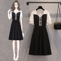 Leading mommy summer new lactation fat mm short sleeve French square collar foreign atmosphere age thin long dress