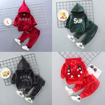 Childrens clothing fleece childrens clothing set between boys and girls autumn and winter handsome long sleeve piece baby child clothes Korean tide
