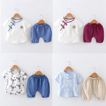 New cotton and linen childrens clothing boys and girls baby clothes set 1-2-3-4 years old childrens suit summer