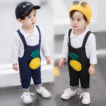 2020 Autumn new childrens long-sleeved straps 2-piece set 1-3-4-5 years old boys and childrens set tide childrens clothing