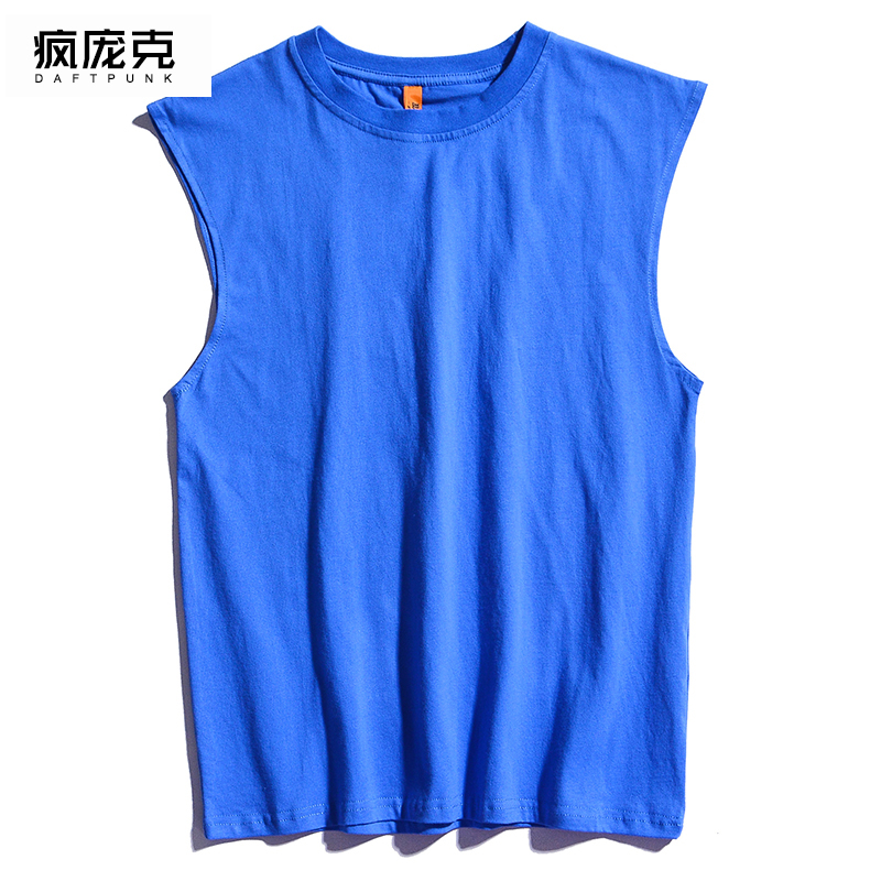 tinh khiết màu cá tính in thẻ xu hướng phong trào mùa hè triều nam vest bên ngoài mặc áo không tay t-shirt lỏng xu hướng hip-hop vết sưng vai