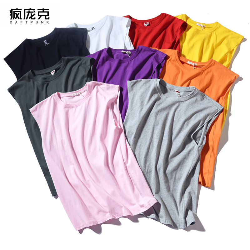 tinh khiết màu cá tính in thẻ xu hướng phong trào mùa hè triều nam vest bên ngoài mặc áo không tay t-shirt lỏng xu hướng hip-hop vết sưng vai