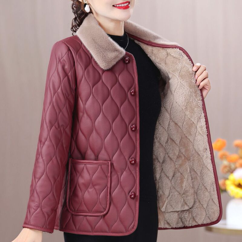 Mom's New Winter Style Fashionable Cotton-Padded Jacket with Fleece Lining, Short Style, Large Size, for Middle-Aged Women Mom's New Winter Style Fashionable Cotton-Padded Jacket with Fleece Lining, Short Style, Large Size, for Middle-Aged Women