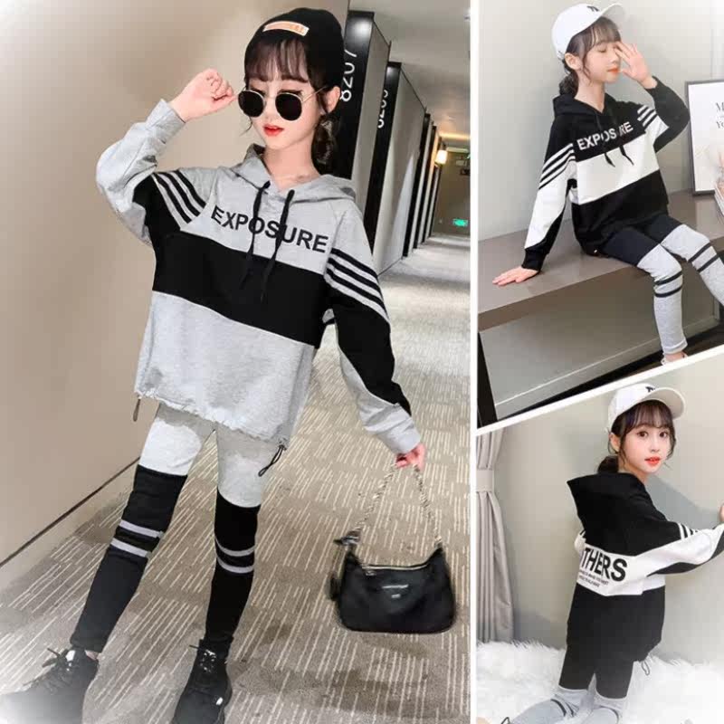 Girls' sports suit Korean version of the trendy spring autumn clothing 2021 new CUHK child little girl casual Two-style