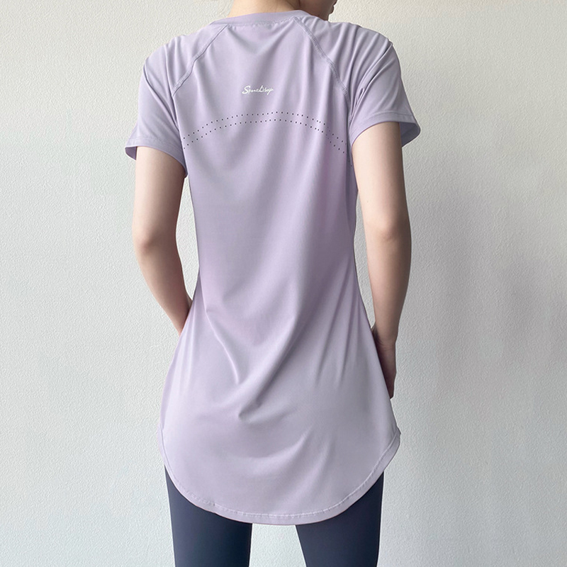 Quick-Drying Short-Sleeved T-Shirt for Women, Summer Butt-Covering Fitness Yoga Wear, Mid-Length Waist-Cinching Design, Running Sports Top Quick-Drying Short-Sleeved T-Shirt for Women, Summer Butt-Covering Fitness Yoga Wear, Mid-Length Waist-Cinching Design, Running Sports Top