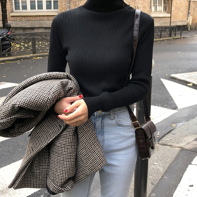 2025 New Autumn and Winter Black Turtleneck Sweater for Women, Inner Layer or Outer Wear, Slim-Fit Knitwear, Niche Style