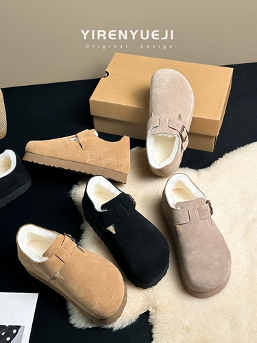 Женские туфли Birkenstock из натуральной кожи в стиле ретро, 2023 г., новые женские туфли на толстой подошве, увеличенный пакет «все включено», осень и зима, плюс бархатные хлопковые туфли для женщин