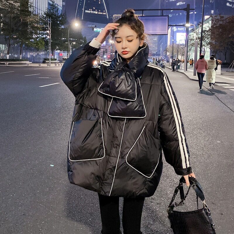 majewuyu medium long version down jacket for women 2021 Winter style small sub detachable scarf collar white duck suede jacket