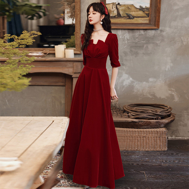 MAJEWUYU bridal wine red toast dress 2022 spring banquet engagement back door evening dress can be worn at ordinary times
