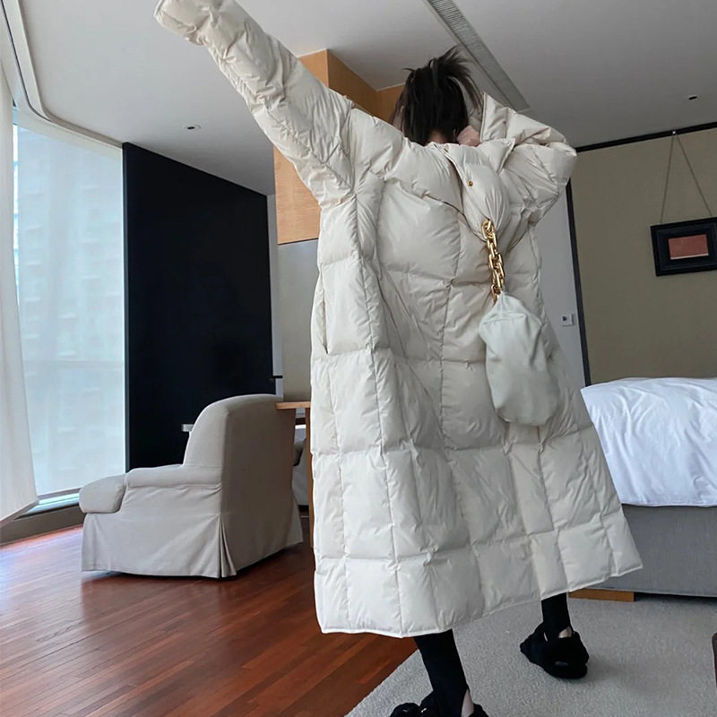 majewuyu white upright collar down jacket woman 2022 new design sensation small crowdsourced version over kneecap thickened jacket