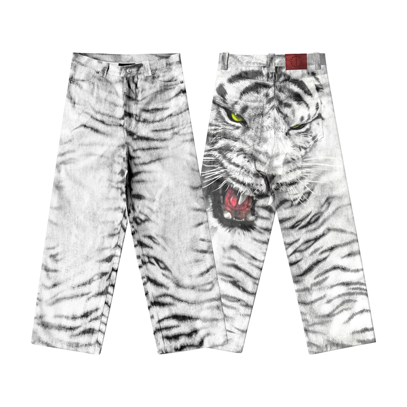 Tecninegroup (Tng) White Tiger Pants, Wax-Pressed, Full-Width 3D All-Over Print, Wax Pants, Casual Pants, Long Pants Tecninegroup (Tng) White Tiger Pants, Wax-Pressed, Full-Width 3D All-Over Print, Wax Pants, Casual Pants, Long Pants