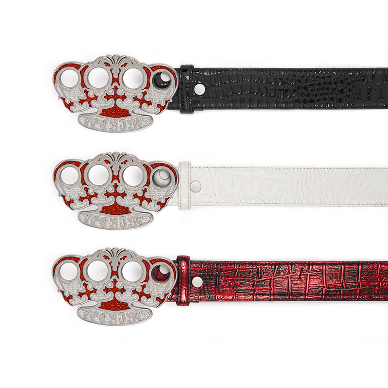 Tecninegroup Detachable Crocodile Pattern First-Layer Cowhide Belt with Glitter Crown Design, Light Street Style